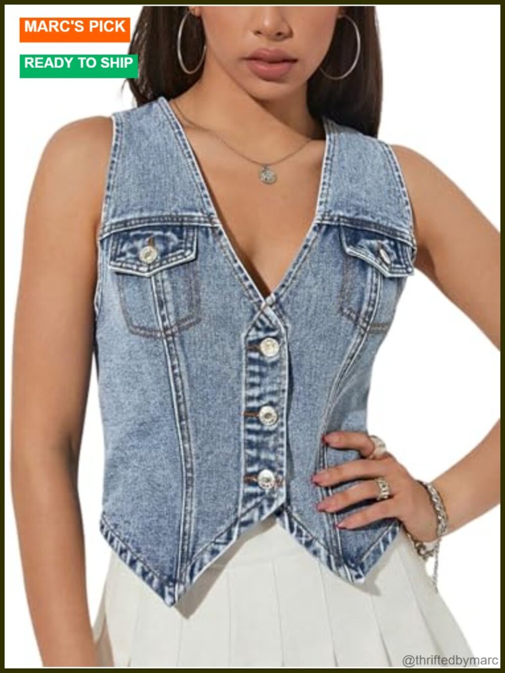 GORGLITTER Women's Denim Vest Top Sleeveless Button Down Asymmetrical Hem Jean